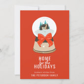 Thuis voor de Feestdagen geïllustreerd sneeuwWerel Feestdagenkaart (Voorkant)