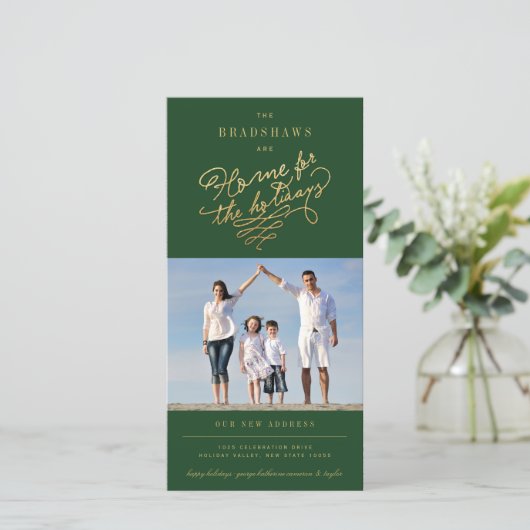 Thuis voor de Feestdagen Gouden Glitters Nieuwe Th Feestdagenkaart (Staand voorkant)