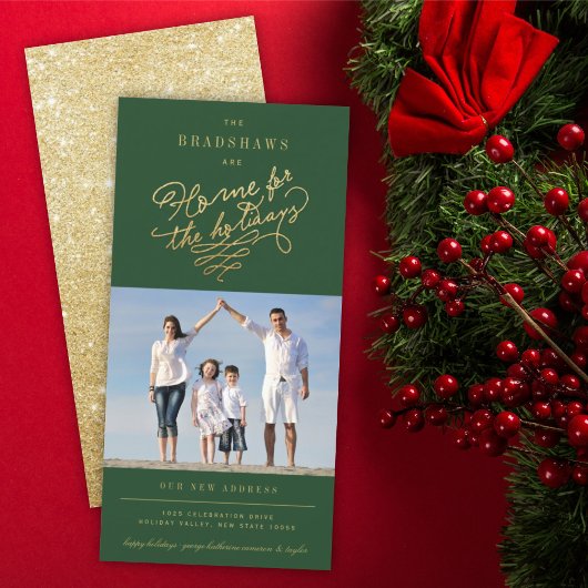 Thuis voor de Feestdagen Gouden Glitters Nieuwe Th Feestdagenkaart