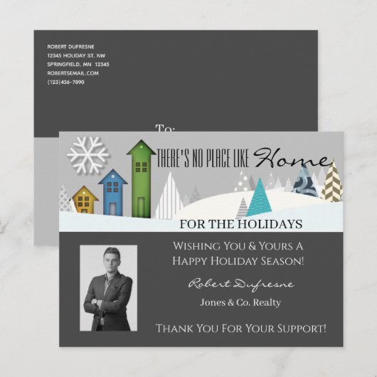 Thuis voor de feestdagen Grijs Briefkaart (Voorkant / Achterkant)
