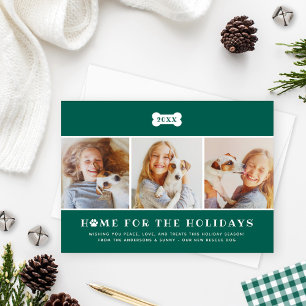 Thuis voor de Feestdagen Groene Pset Dog Foto Feestdagenkaart