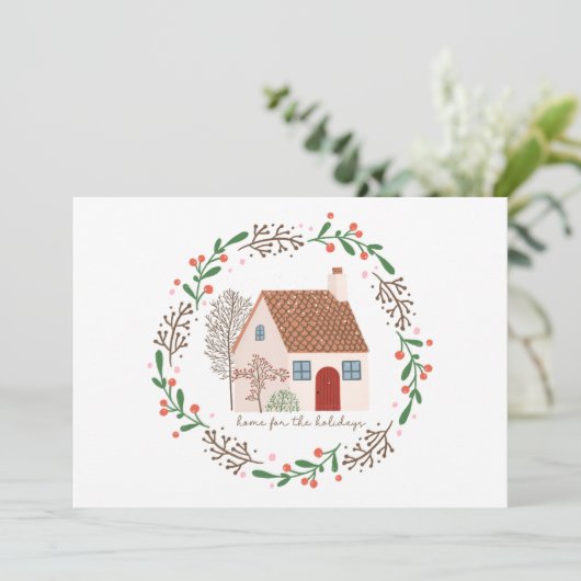 Thuis voor de Feestdagen Kerstmis Feestdagenkaart (Staand voorkant)