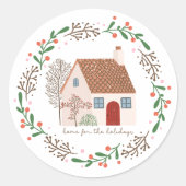 Thuis voor de Feestdagen Kerstmis Ronde Sticker (Voorkant)