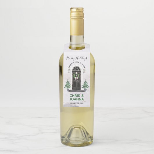 Thuis voor de Feestdagen kerstwijn Flessenhanger (Op fles)