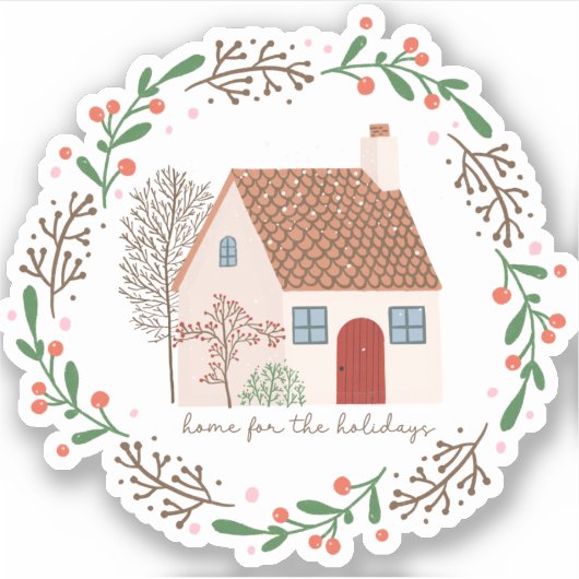 Thuis voor de Feestdagen kerstwijn Sticker (Voorkant)