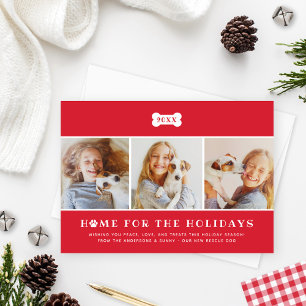 Thuis voor de Feestdagen Red Pset Dog Foto Feestdagenkaart