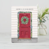 Thuis voor de Feestdagen: rode Waterverf voordeur Feestdagenkaart (Staand voorkant)