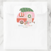 Thuis voor de Feestdagen Roze Camper Vierkante Sticker (Tas)