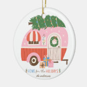 Thuis voor de Feestdagen Roze kerstkermis Keramisch Ornament (Links)