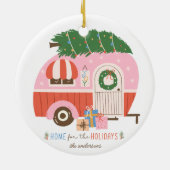 Thuis voor de Feestdagen Roze kerstkermis Keramisch Ornament (Achterkant)