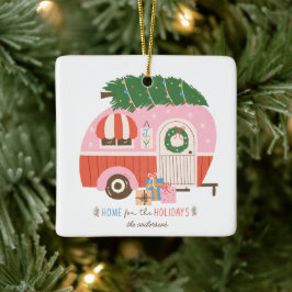 Thuis voor de Feestdagen Roze Kerstmis Keramisch Ornament