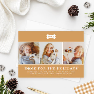 Thuis voor de Feestdagen Tan Pset Dog Foto Feestdagenkaart