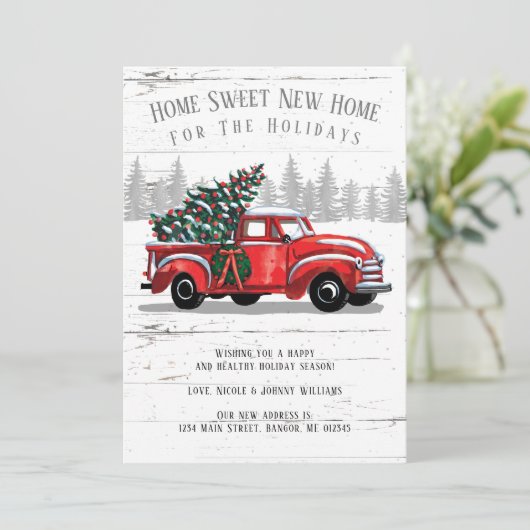 Thuis voor de Holiday  Red Truck Moving Aankondiging (Staand voorkant)