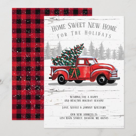 Thuis voor de Holiday  Red Truck Moving Aankondiging (Voorkant / Achterkant)