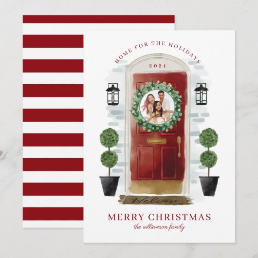 Thuis voor de rode Waterverf van de Feestdagen: fo Feestdagenkaart (Voorkant / Achterkant)