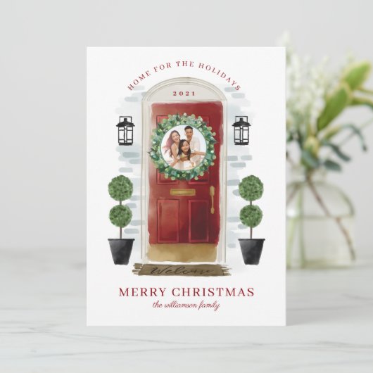 Thuis voor de rode Waterverf van de Feestdagen: fo Feestdagenkaart (Staand voorkant)