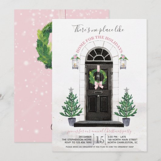 Thuis voor de uitnodiging voor kerstfeestdagen in  (Voorkant / Achterkant)