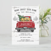 Thuis voor Feestdagen rode vrachtwagen Aankondiging (Staand voorkant)