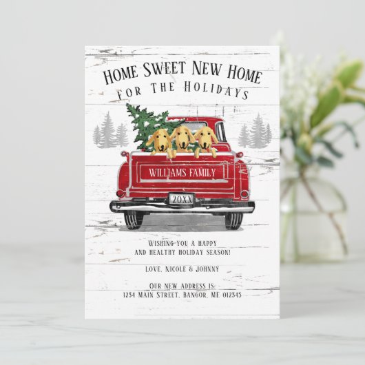 Thuis voor Feestdagen  rode vrachtwagen Aankondiging (Staand voorkant)