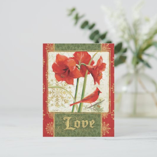 Thuis voor Kerstmis Amaryllis Love Feestdagenkaart (Staand voorkant)