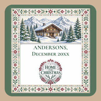 Thuis voor Kerstmis Noordse Alpen Chalet Foto Snee Vierkante Sticker