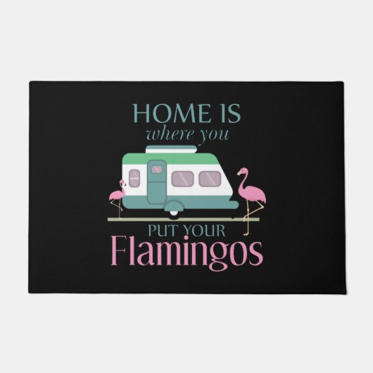 Thuis waar je je Flamingos Funny Camping hebt geze Deurmat (Voorkant)