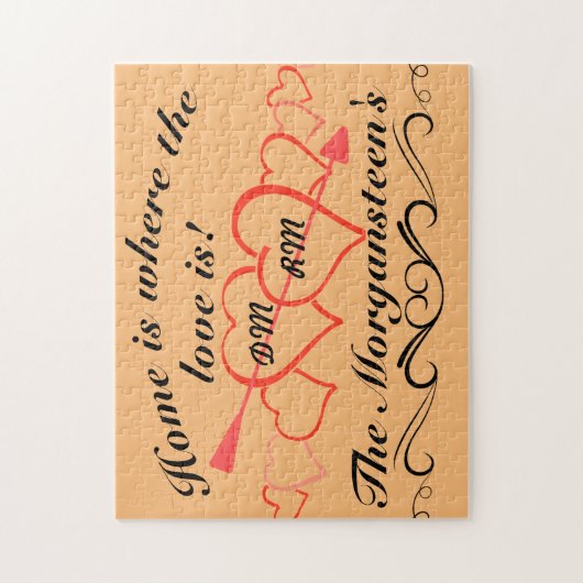 Thuis waar Liefde familienaam en Initialen is Legpuzzel (Verticaal)