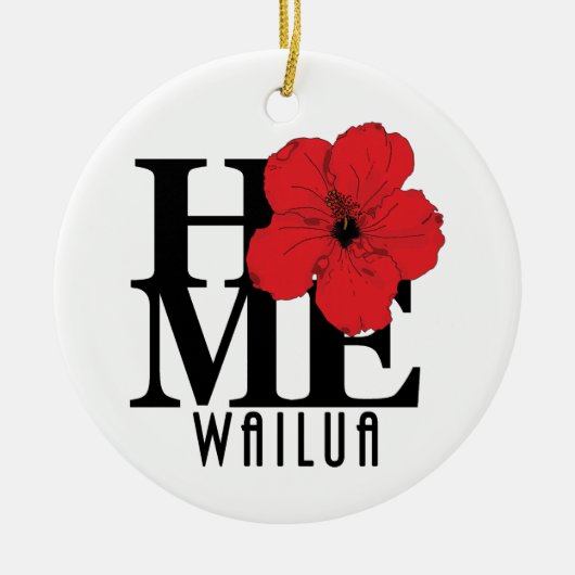 THUIS Wailua Hawaii rode Hibiscus Keramisch Ornament (Voorkant)