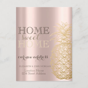 Thuis zoet thuis,Ananas,Roze Goud Nieuw Adres Aankondigingskaart