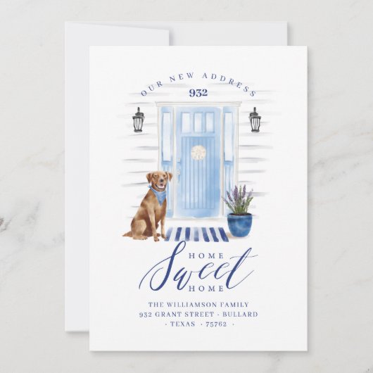 Thuis Zoete Thuis Blauw Kust Waterverfdeur & Hond Aankondiging (Voorkant)