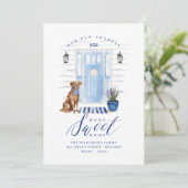 Thuis Zoete Thuis Blauw Kust Waterverfdeur & Hond Aankondiging (Staand voorkant)