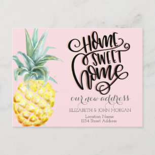 Thuis Zoete Thuis, Waterverf Ananas Roze Aankondigingskaart