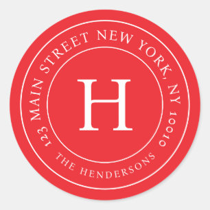 Thuisadres Modern Eenvoudig Chic Familie Monogram Ronde Sticker