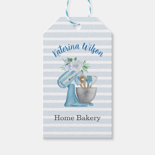 Thuisbakkerij Blauwe Bloem Mixer Cadeaulabel (Voorkant)
