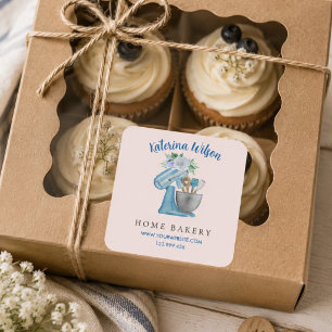 Thuisbakkerij Blauwe Bloem Mixer Vierkante Sticker