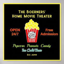 Thuisbioscoop Open 24/7 Popcorn kold Beer Poster