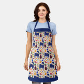 Thuisblauw Kat Hygge Patroon Schort (Gedragen)