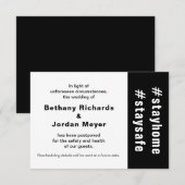 Thuisblijven is Veilig Uitgestelde Huwelijksaankon RSVP Kaartje (Voorkant / Achterkant)