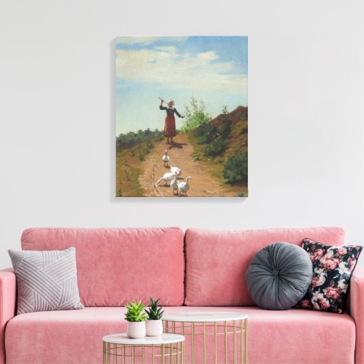 Thuisbrengen van de Ganzenkudde (door Paul Peel) Canvas Afdruk (Insitu (Woonkamer))