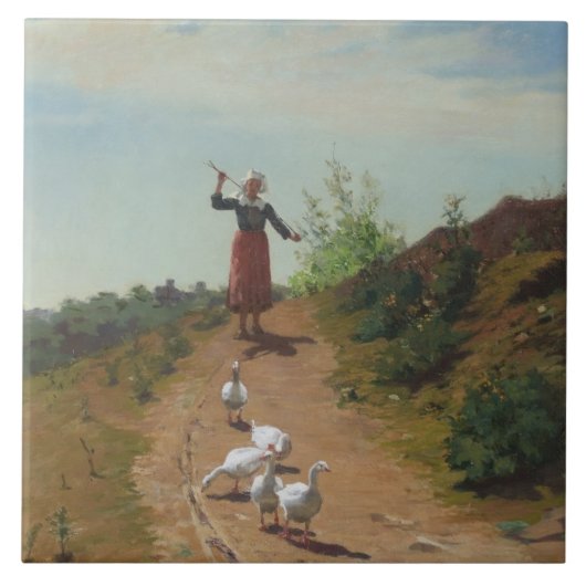 Thuisbrengen van de Ganzenkudde (door Paul Peel) Tegeltje (Voorkant)