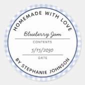 Thuisconservenproductnaam Datum Blauw geplakt jar Ronde Sticker (Voorkant)