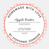 Thuisconservenproductnaam en datum rode jar deksel ronde sticker (Voorkant)