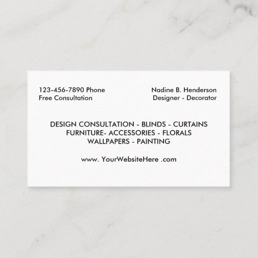 Thuisdecoratie Visitekaartje (Achterkant)