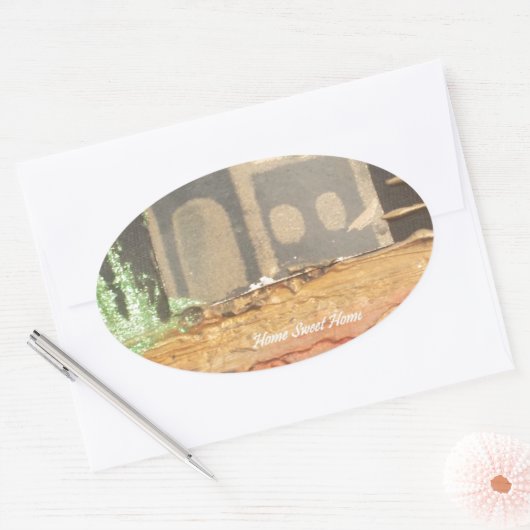 Thuisfoto's met zelfgemaakte kunst ovale sticker (Envelop)