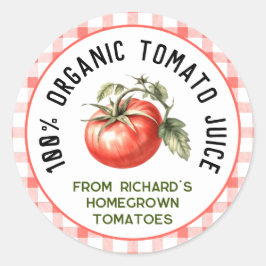 Thuisgekweekte tomatensap met ruitjespatroon ronde sticker
