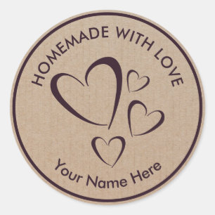 Thuisgemaakt Handgemaakt met Liefde Bruine Kraft Ronde Sticker