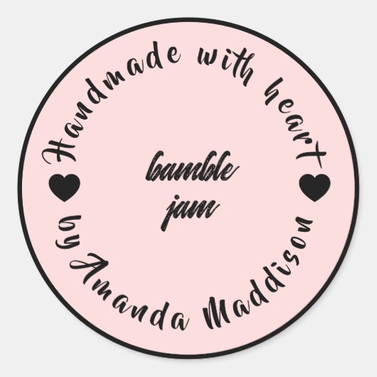 Thuisgemaakt met Liefde Hart Jam Ontwerp Ronde Sticker (Voorkant)