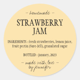 Thuisgemaakte aardbeienjam ingrediënten geel ronde sticker