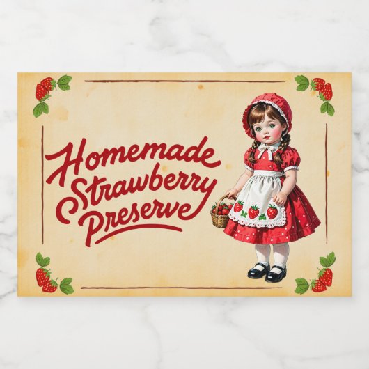 Thuisgemaakte Aardbeienjam - Vintage Voedselcontainer Etiket (Enkel label)