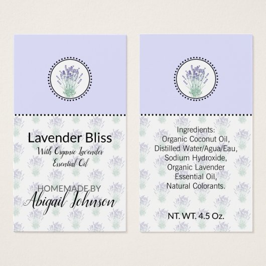 Thuisgemaakte bad- en lichaamslabel Lavendel | Gif Visitekaartje (Voorkant /achterkant)